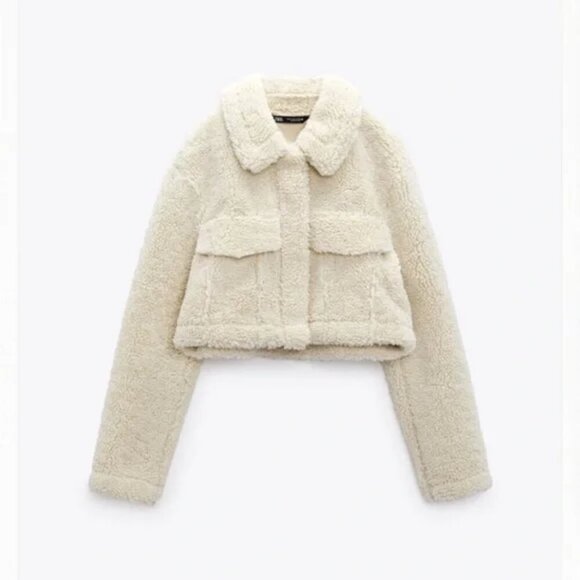 Zara Double Faced Sherpa Teddy Soft Jacket Ecru White BLOGGER FAV Size XS - Picture 5 of 10